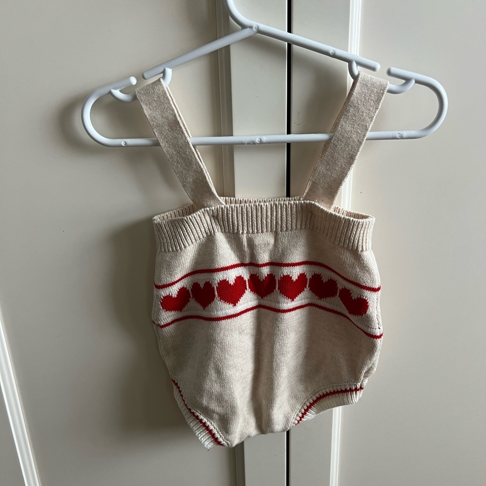 Valentines Cat & Jack knit overalls with Red heart Accents 0-3m